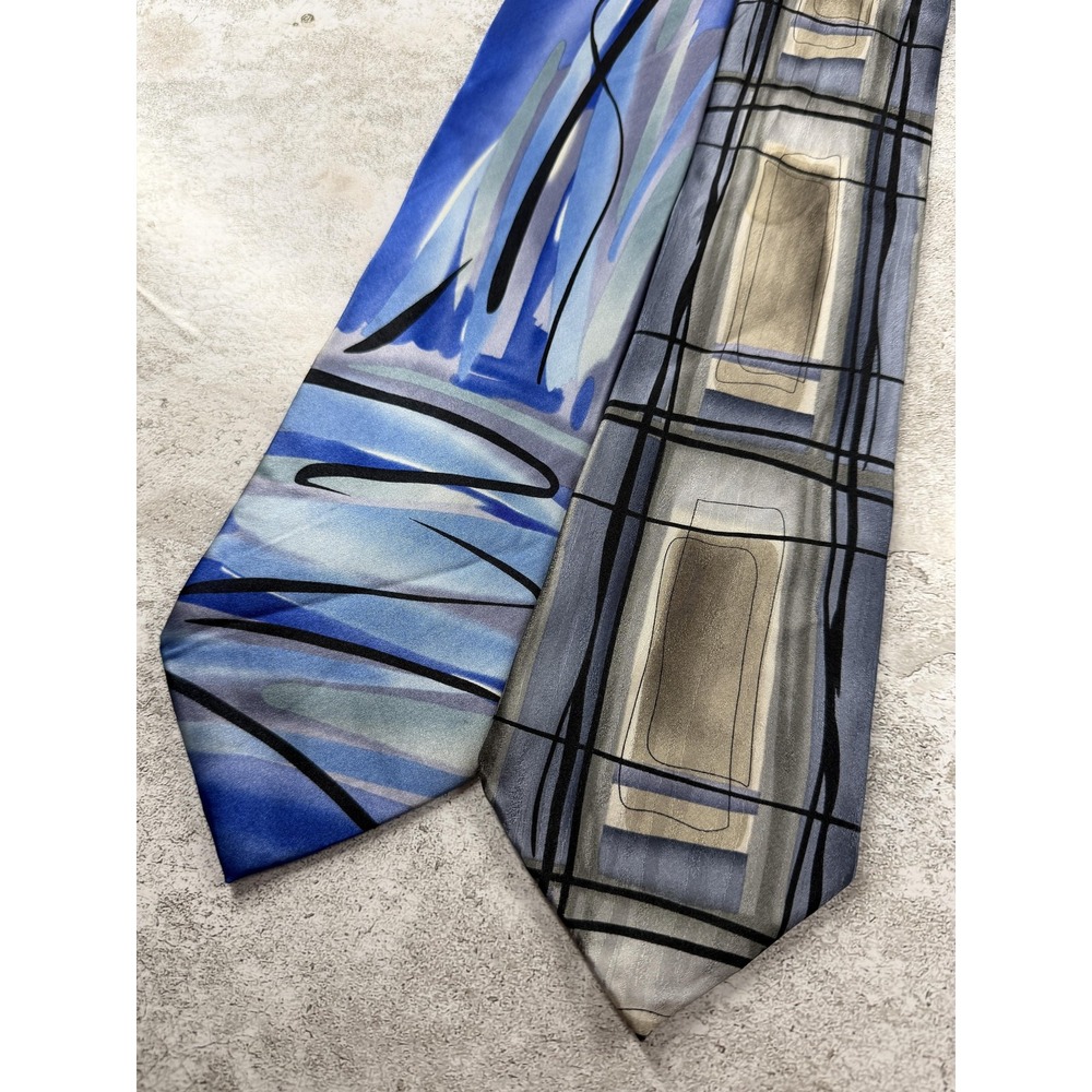 J. Garcia Tie Set Mens OS 100% Silk Pointed Geometric Satin Necktie Lot of 2